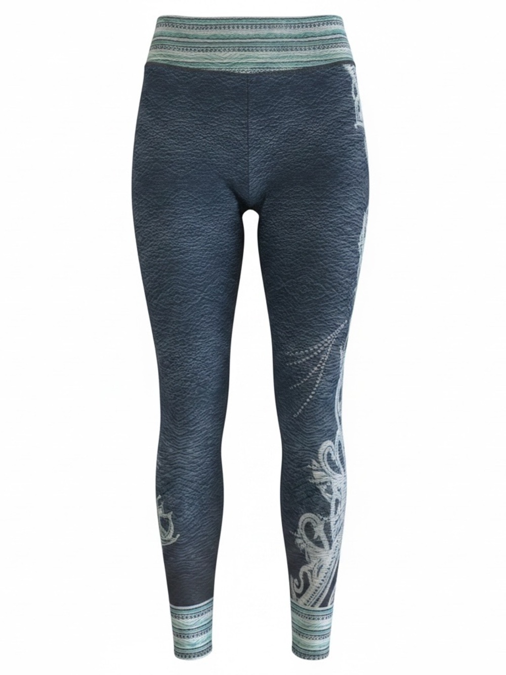 Onzie Teal-Accented Navy Patterned High-Rise Leggings